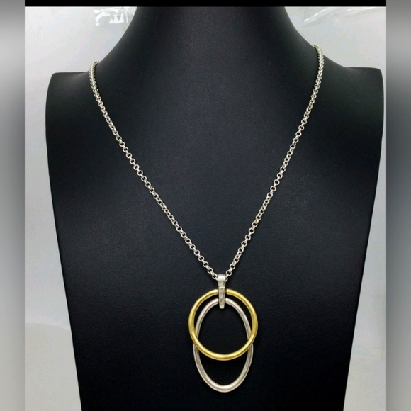 Lucky Brand Jewelry - Lucky Brand Two-Tone Geometric Pendant Long Chain Necklace 25"